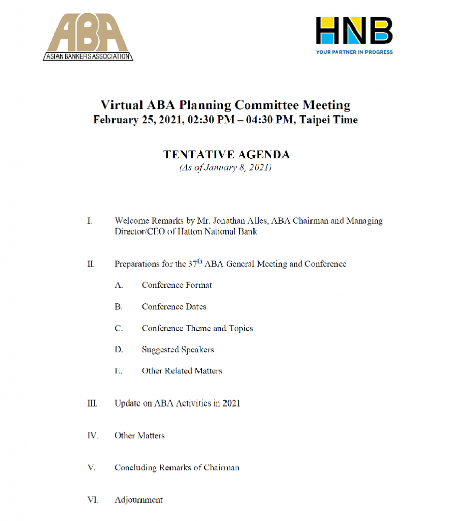 Online Meeting of the ABA Planning Committee on February 25 Asian
